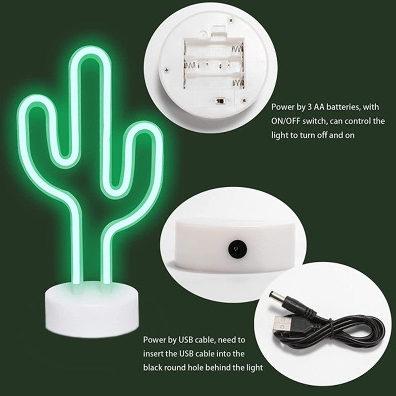 LED Neon Sign Desk Lights & Cactus Night Light